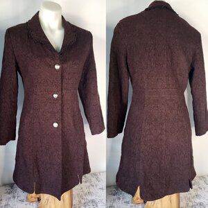 Burgundy Chocolate Brown Lace Victorian Brocade Long Military Coat
